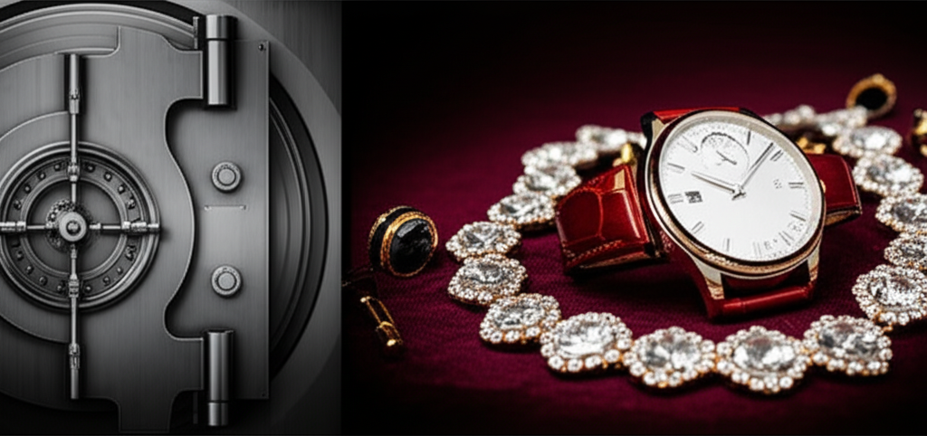 Luxury bank vault with secure steel doors and modern security systems