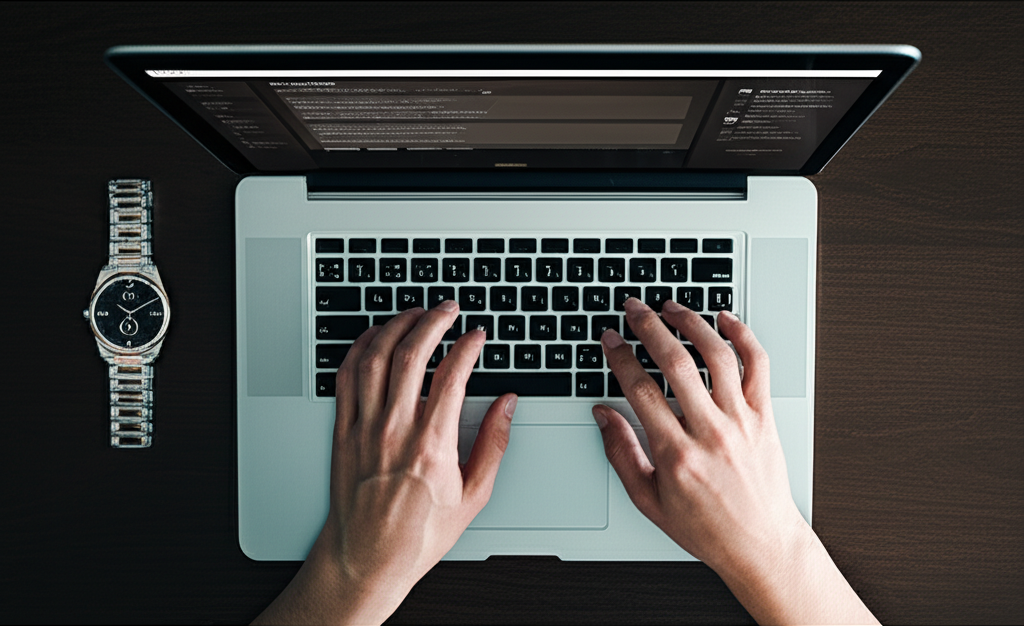 Person submitting asset details on a laptop